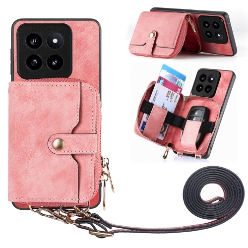 

For Xiaomi 14 Pro Crossbody Multi-function Zipper Wallet Phone Case(Pink)