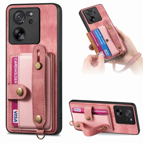 

For Xiaomi 13T / 13T Pro Retro Cross Wristband Wallet Leather Back Phone Case(Pink)
