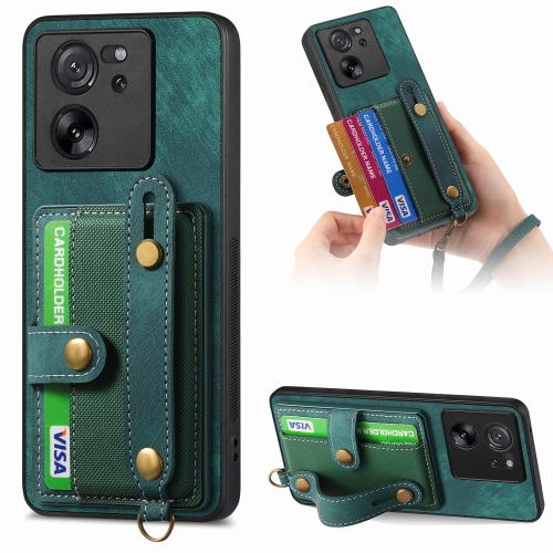 

For Xiaomi 13T / 13T Pro Retro Cross Wristband Wallet Leather Back Phone Case(Green)