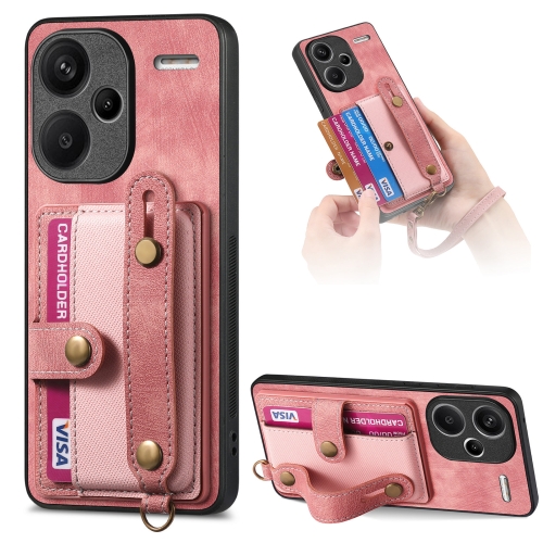 

For Xiaomi Redmi Note 13 Pro+ Retro Cross Wristband Wallet Leather Back Phone Case(Pink)