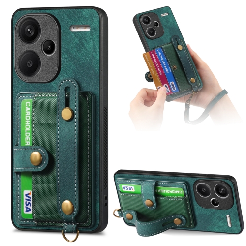 

For Xiaomi Redmi Note 13 Pro+ Retro Cross Wristband Wallet Leather Back Phone Case(Green)