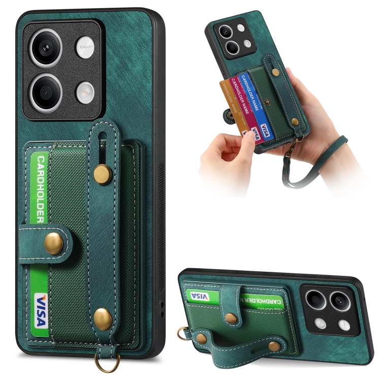 

For Xiaomi Redmi Note 13 Retro Cross Wristband Wallet Leather Back Phone Case(Green)