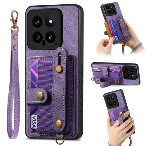 

For Xiaomi 14 Retro Cross Wristband Wallet Leather Back Phone Case(Purple)