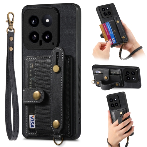

For Xiaomi 14 Retro Cross Wristband Wallet Leather Back Phone Case(Black)