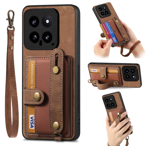 

For Xiaomi 14 Retro Cross Wristband Wallet Leather Back Phone Case(Brown)
