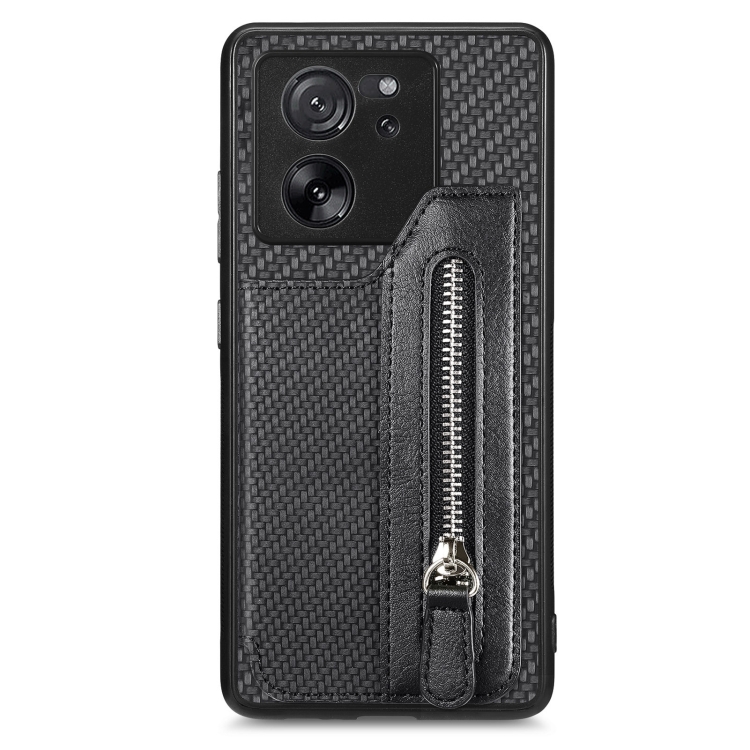 

For Xiaomi 13T / 13T Pro Carbon Fiber Flip Zipper Wallet Phone Case(Black)