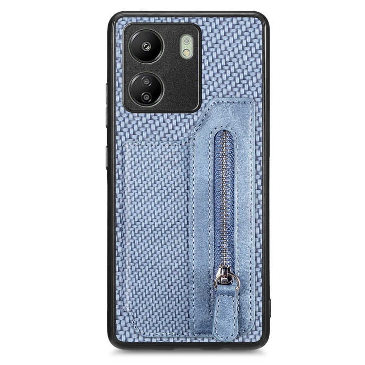 

For Xiaomi Redmi 13C Carbon Fiber Flip Zipper Wallet Phone Case(Blue)