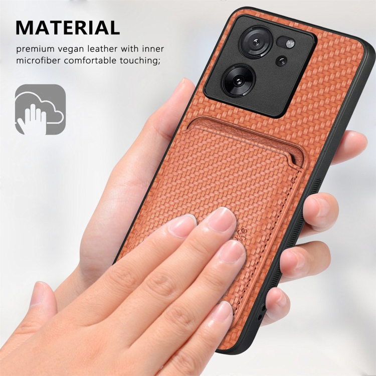 

For Xiaomi 13T / 13T Pro Carbon Fiber Leather Card Magnetic Phone Case(Brown)