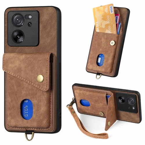

For Xiaomi 13T / 13T Pro Retro Card Wallet Fold Leather Phone Case with Strap(Brown)