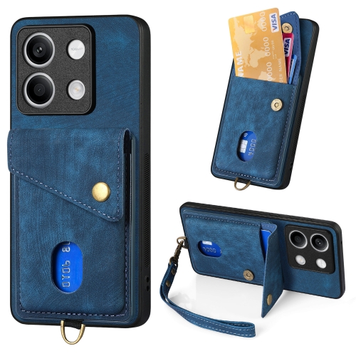 

ForXiaomi Redmi Note 13 Retro Card Wallet Fold Leather Phone Case with Strap(Blue)
