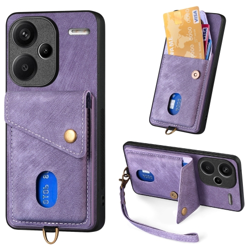 

For Xiaomi Redmi Note 13 Pro+ Retro Card Wallet Fold Leather Phone Case with Strap(Purple)