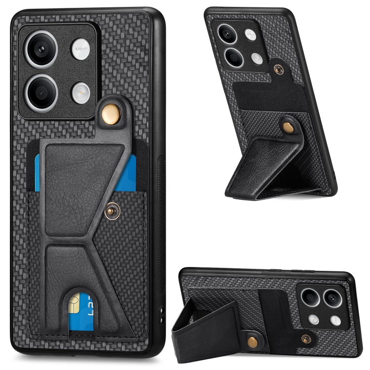 

For Xiaomi Redmi Note 13 Carbon Fiber Wallet Flip Card K-shaped Holder Phone Case(Black)