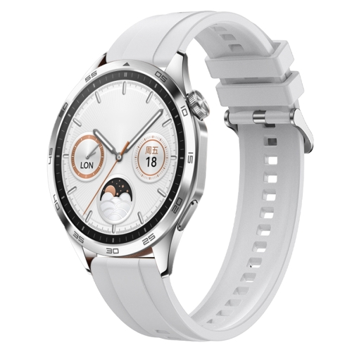 

For Huawei Watch GT4 46mm Tire Pattern Silver Buckle Silicone Watch Band(White)