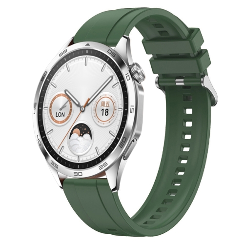 

For Huawei Watch GT4 46mm Tire Pattern Silver Buckle Silicone Watch Band(Hu Yang Green)