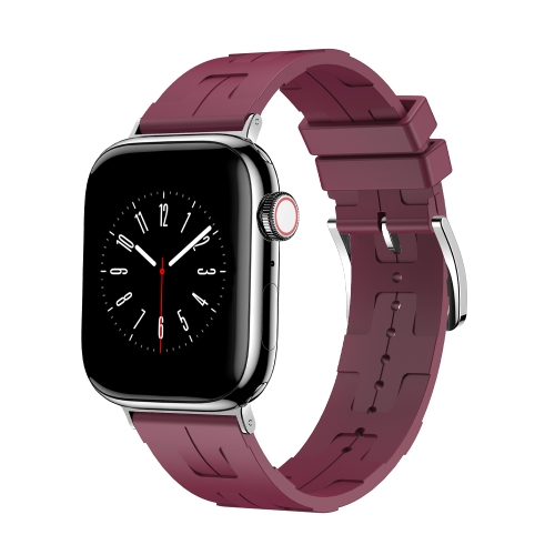 

For Apple Watch Series 8 41mm H Texture Soft Silicone Buckle Watch Band(Wine)