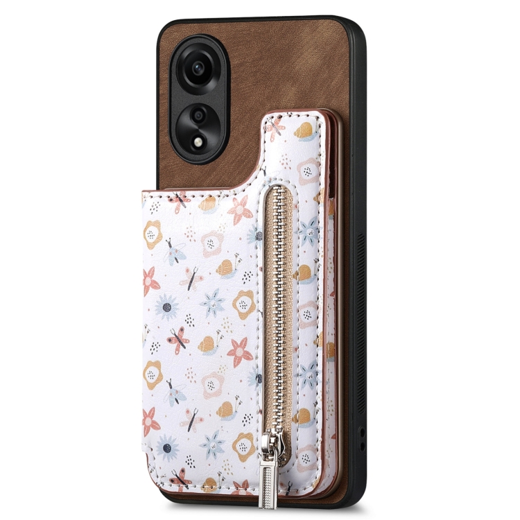 

For OPPO A58 4G Retro Painted Zipper Wallet Back Phone Case(Brown)
