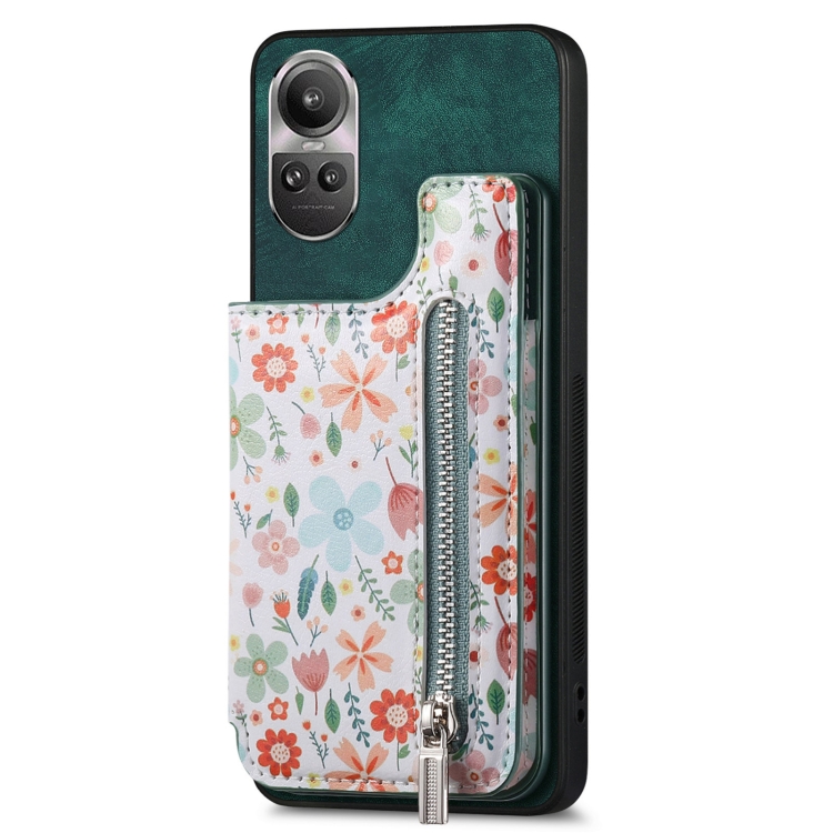 

For OPPO Reno10 Global Retro Painted Zipper Wallet Back Phone Case(Green)