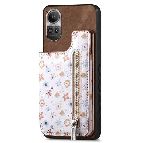 

For OPPO Reno10 Pro Global Retro Painted Zipper Wallet Back Phone Case(Brown)