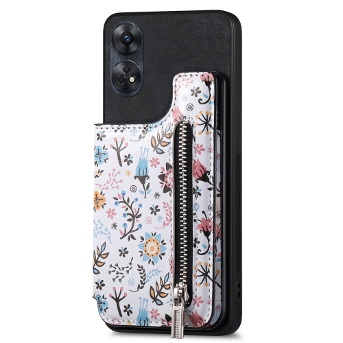 

For OPPO Reno8 T 4G Retro Painted Zipper Wallet Back Phone Case(Black)