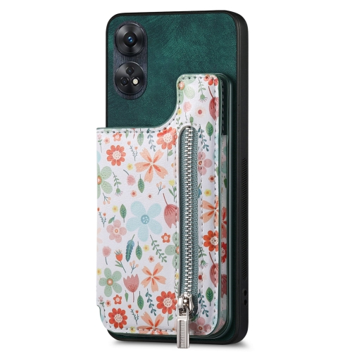 

For OPPO Reno8 T 4G Retro Painted Zipper Wallet Back Phone Case(Green)
