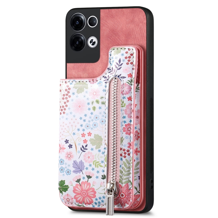 

For OPPO Reno9 5G Retro Painted Zipper Wallet Back Phone Case(Pink)