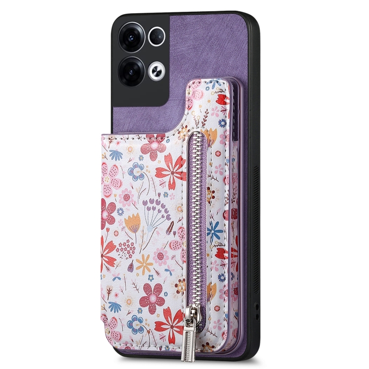 

For OPPO Reno9 5G Retro Painted Zipper Wallet Back Phone Case(Purple)
