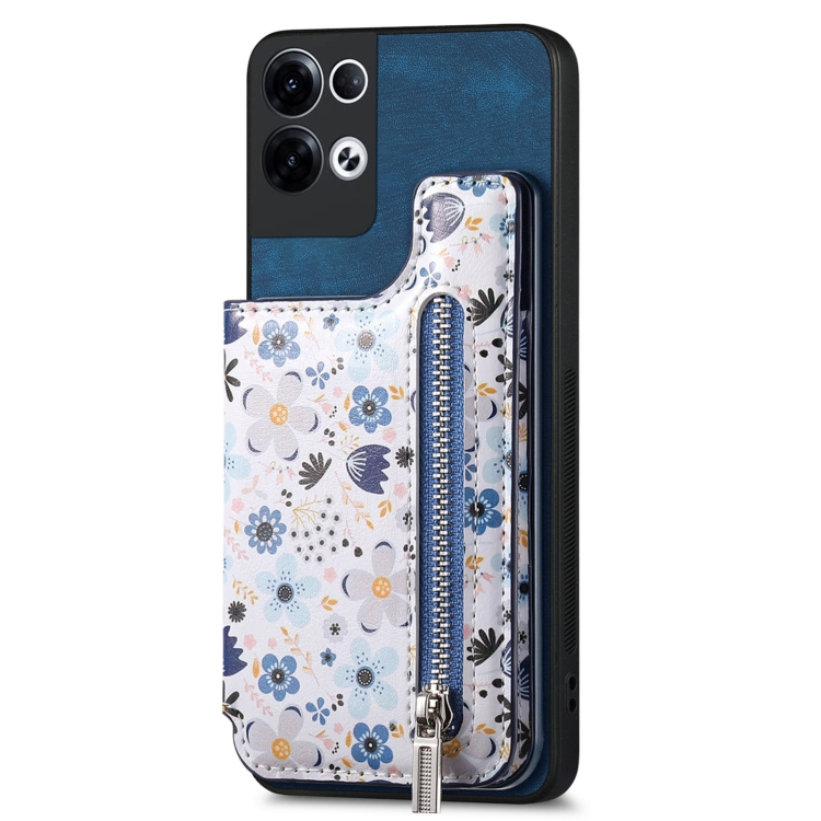 

For OPPO Reno9 5G Retro Painted Zipper Wallet Back Phone Case(Blue)