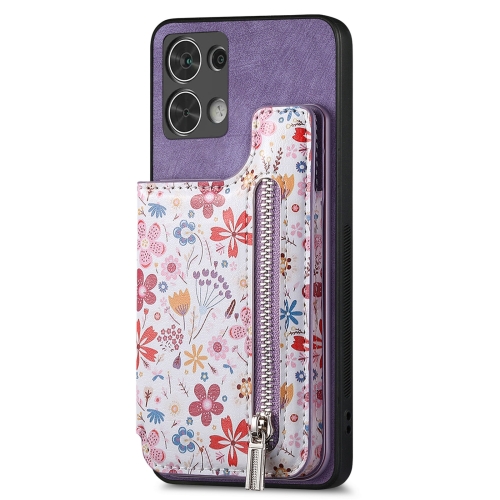 

For OPPO Reno8 Pro 5G Retro Painted Zipper Wallet Back Phone Case(Purple)