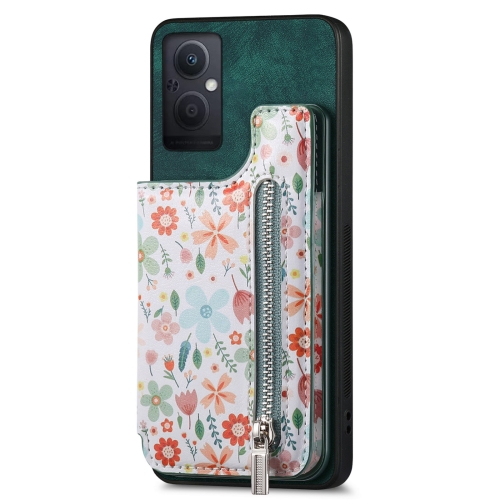 

For OPPO Reno7 Z 5G Retro Painted Zipper Wallet Back Phone Case(Green)