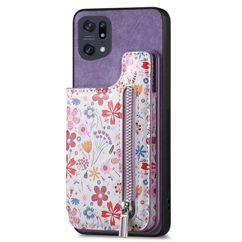 

For OPPO Find X5 Pro Retro Painted Zipper Wallet Back Phone Case(Purple)