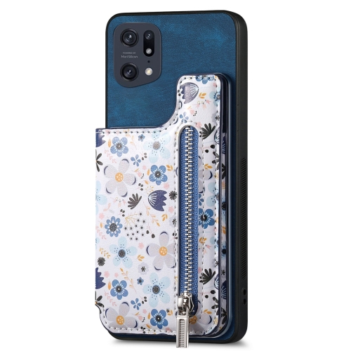 

For OPPO Find X5 Pro Retro Painted Zipper Wallet Back Phone Case(Blue)