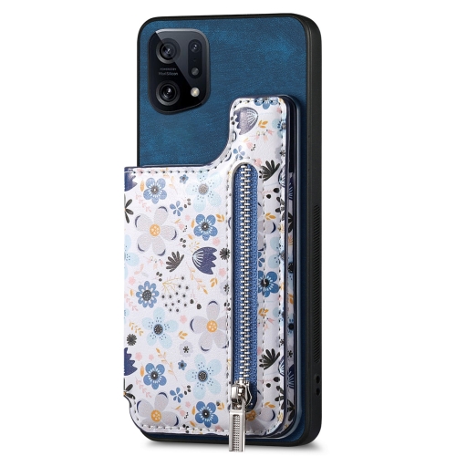 

For OPPO Find X5 Retro Painted Zipper Wallet Back Phone Case(Blue)