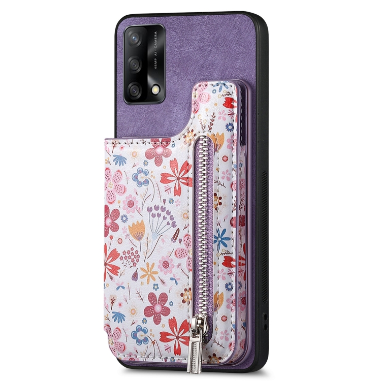 

For OPPO F19/A74 4G Retro Painted Zipper Wallet Back Phone Case(Purple)