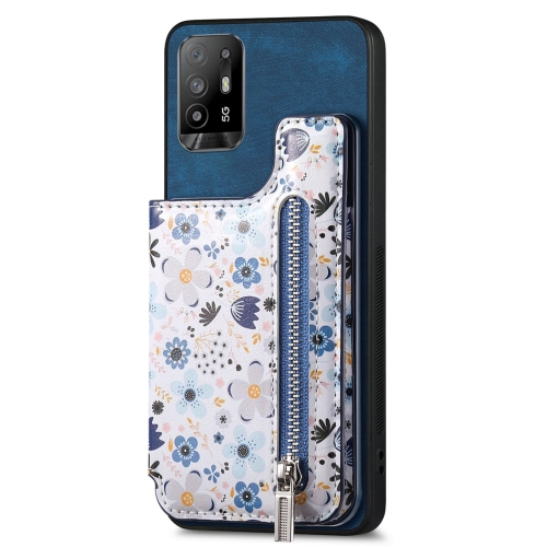 

For OPPO F19 Pro+ Retro Painted Zipper Wallet Back Phone Case(Blue)