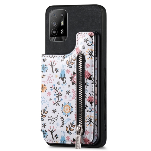 

For OPPO F19 Pro+ Retro Painted Zipper Wallet Back Phone Case(Black)