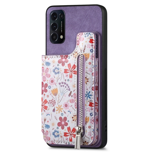 

For OPPO Reno5 5G Retro Painted Zipper Wallet Back Phone Case(Purple)