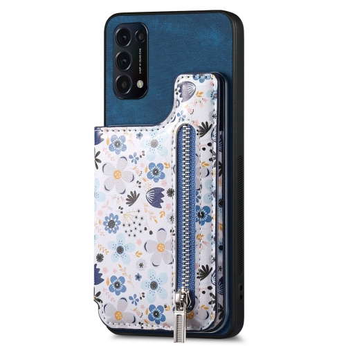 

For OPPO Reno5 5G Retro Painted Zipper Wallet Back Phone Case(Blue)