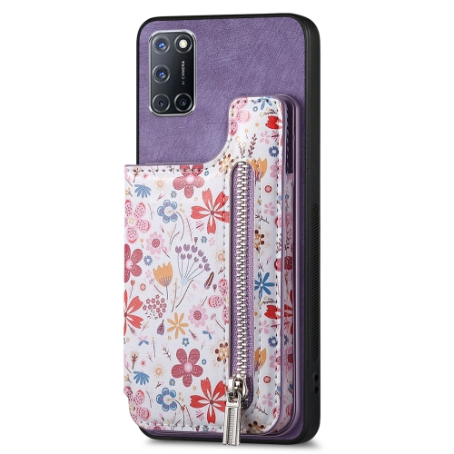 

For OPPO A52/A72/A92 Retro Painted Zipper Wallet Back Phone Case(Purple)