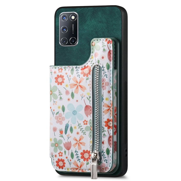 

For OPPO A52/A72/A92 Retro Painted Zipper Wallet Back Phone Case(Green)