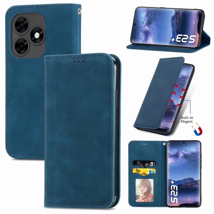 

For Tecno Itel S23+ Retro Skin Feel Magnetic Flip Leather Phone Case(Blue)