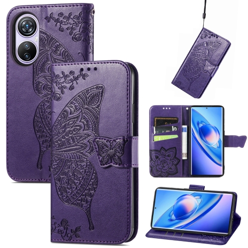 

For Blackview A200 Pro Butterfly Love Flower Embossed Leather Phone Case(Purple)