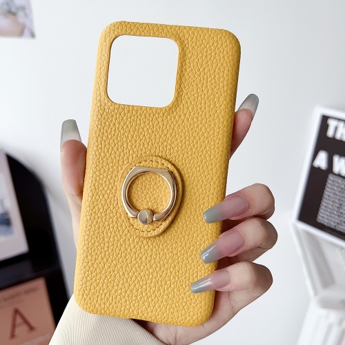 

For Xiaomi 13T / 13T Pro Litchi Texture Ring Holder Shockproof Phone Case(Yellow)