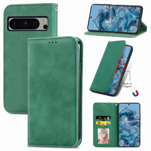 

For Google Pixel 8a Retro Skin Feel Magnetic Horizontal Flip Leather Phone Case(Green)