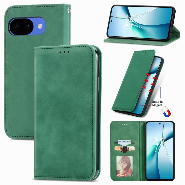 

For Google Pixel 10a Retro Skin Feel Magnetic Flip Leather Phone Case(Green)
