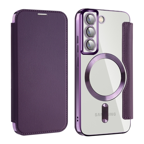 

For Samsung Galaxy S22 5G Shield MagSafe RFID Anti-theft Leather Phone Case(Purple)