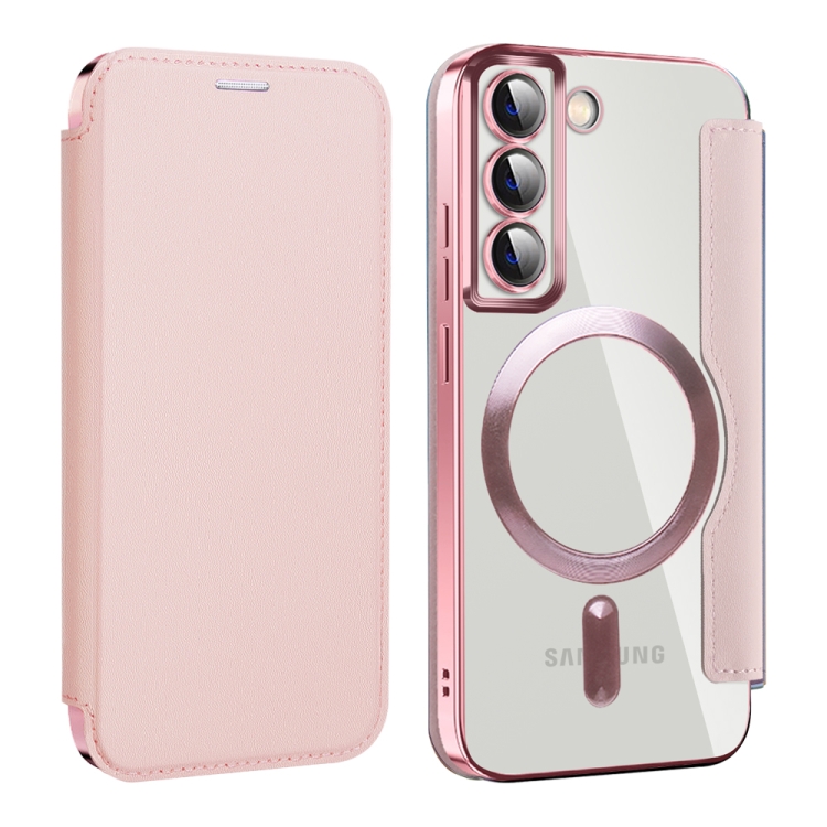 

For Samsung Galaxy S22 5G Shield MagSafe RFID Anti-theft Leather Phone Case(Pink)