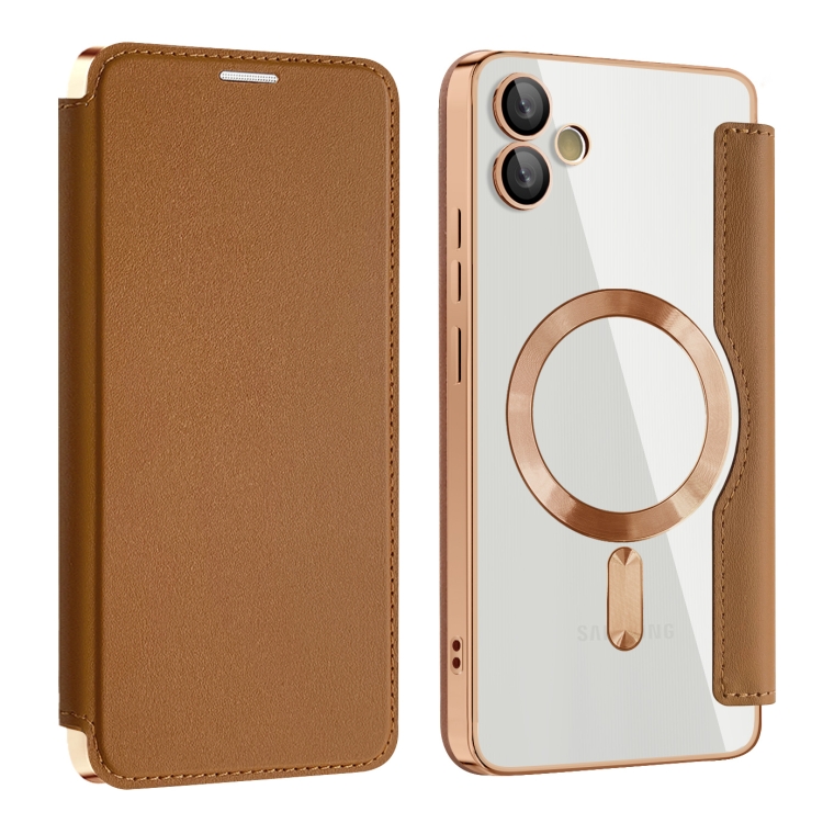 

For Samsung Galaxy A05 Shield MagSafe RFID Anti-theft Leather Phone Case(Brown)