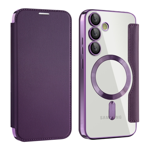 

For Samsung Galaxy S24 FE 5G Shield MagSafe RFID Anti-theft Leather Phone Case(Purple)