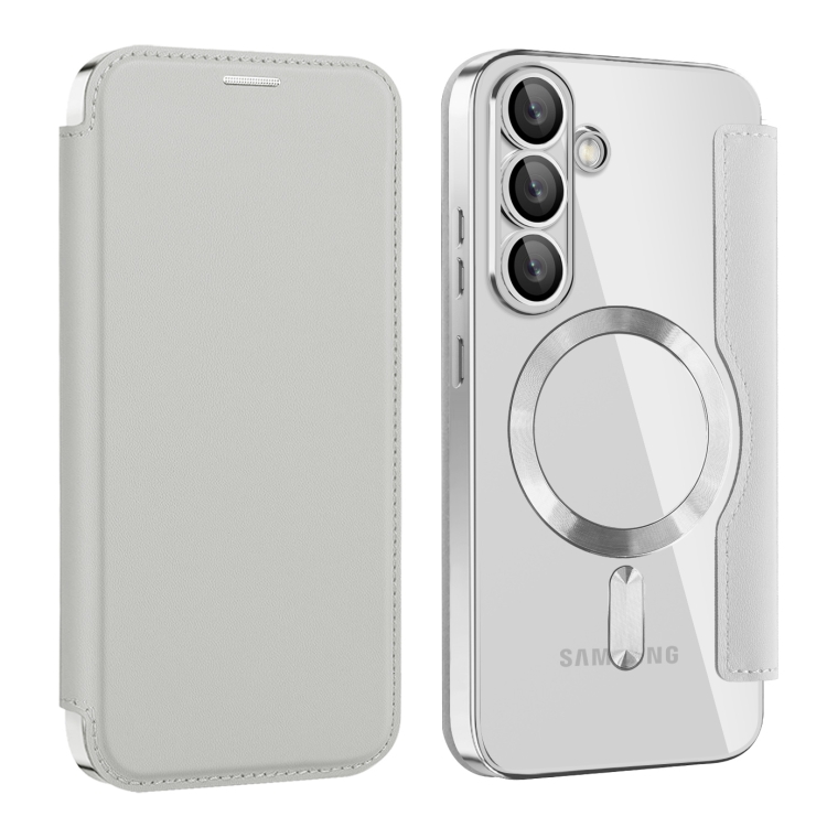 For Samsung Galaxy S25 5G Shield MagSafe RFID Anti-theft Leather Phone Case(Grey)