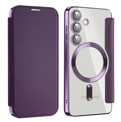 

For Samsung Galaxy S25+ 5G Shield MagSafe RFID Anti-theft Leather Phone Case(Purple)